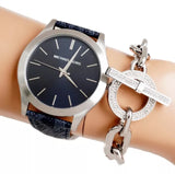 Buy Shop Michael Kors Slim Runway Analog Blue Dial Blue Leather Strap Watch For Men - MK8907 USA Online
