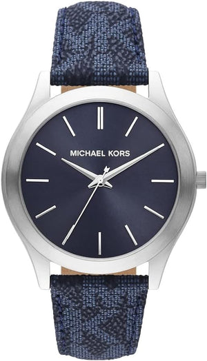 Buy Shop Michael Kors Slim Runway Analog Blue Dial Blue Leather Strap Watch For Men - MK8907 USA Online