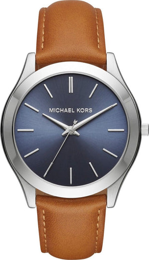 Buy Shop Michael Kors Slim Runway Analog Blue Dial Brown Leather Strap Watch For Men - MK8508 USA Online