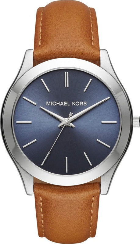 Buy Shop Michael Kors Slim Runway Analog Blue Dial Brown Leather Strap Watch For Men - MK8508 USA Online