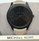 Buy Shop Michael Kors Slim Runway Black Dial Beige Leather Strap Watch For Men - MK8510 USA Online