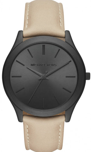 Buy Shop Michael Kors Slim Runway Black Dial Beige Leather Strap Watch For Men - MK8510 USA Online