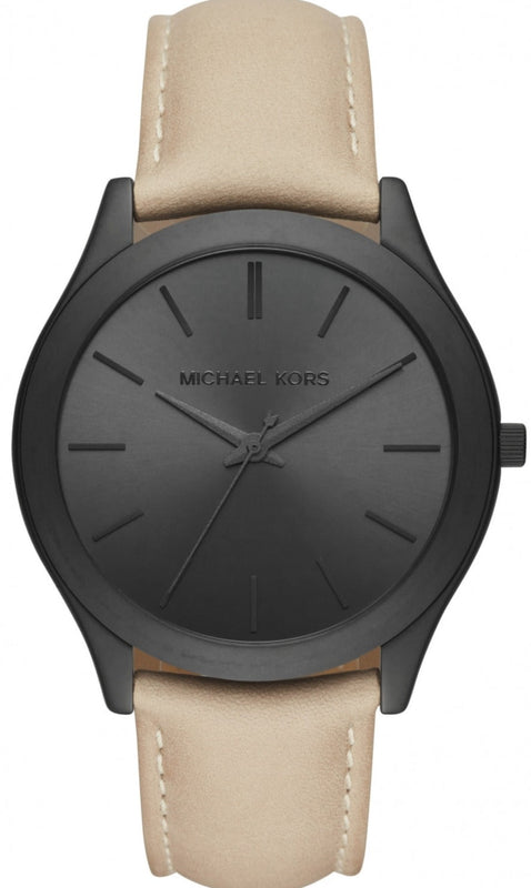 Buy Shop Michael Kors Slim Runway Black Dial Beige Leather Strap Watch For Men - MK8510 USA Online