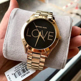 Buy Shop Michael Kors Slim Runway Black Dial Gold Steel Strap Watch for Women - MK3803 USA Online