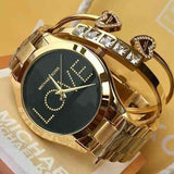Buy Shop Michael Kors Slim Runway Black Dial Gold Steel Strap Watch for Women - MK3803 USA Online