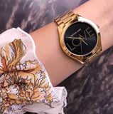 Buy Shop Michael Kors Slim Runway Black Dial Gold Steel Strap Watch for Women - MK3803 USA Online