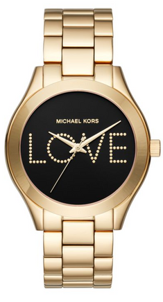 Buy Shop Michael Kors Slim Runway Black Dial Gold Steel Strap Watch for Women - MK3803 USA Online
