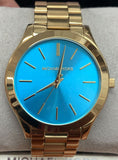 Buy Shop Michael Kors Slim Runway Blue Dial Gold Steel Strap Watch for Women - MK3265 USA Online