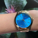 Buy Shop Michael Kors Slim Runway Blue Dial Gold Steel Strap Watch for Women - MK3265 USA Online