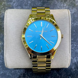Buy Shop Michael Kors Slim Runway Blue Dial Gold Steel Strap Watch for Women - MK3265 USA Online