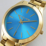 Buy Shop Michael Kors Slim Runway Blue Dial Gold Steel Strap Watch for Women - MK3265 USA Online