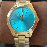 Buy Shop Michael Kors Slim Runway Blue Dial Gold Steel Strap Watch for Women - MK3265 USA Online