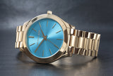 Buy Shop Michael Kors Slim Runway Blue Dial Gold Steel Strap Watch for Women - MK3265 USA Online