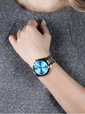 Buy Shop Michael Kors Slim Runway Blue Dial Gold Steel Strap Watch for Women - MK3265 USA Online