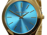 Buy Shop Michael Kors Slim Runway Blue Dial Gold Steel Strap Watch for Women - MK3265 USA Online