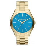 Buy Shop Michael Kors Slim Runway Blue Dial Gold Steel Strap Watch for Women - MK3265 USA Online