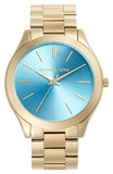 Buy Shop Michael Kors Slim Runway Blue Dial Gold Steel Strap Watch for Women - MK3265 USA Online