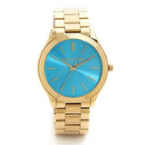 Buy Shop Michael Kors Slim Runway Blue Dial Gold Steel Strap Watch for Women - MK3265 USA Online