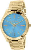 Buy Shop Michael Kors Slim Runway Blue Dial Gold Steel Strap Watch for Women - MK3265 USA Online
