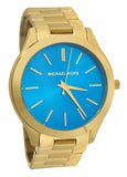 Buy Shop Michael Kors Slim Runway Blue Dial Gold Steel Strap Watch for Women - MK3265 USA Online