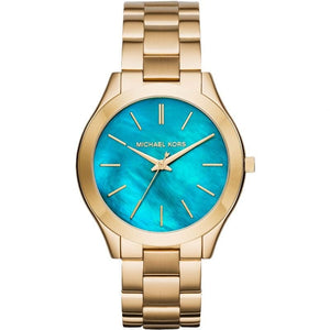 Buy Shop Michael Kors Slim Runway Blue Dial Gold Steel Strap Watch for Women - MK3265 USA Online