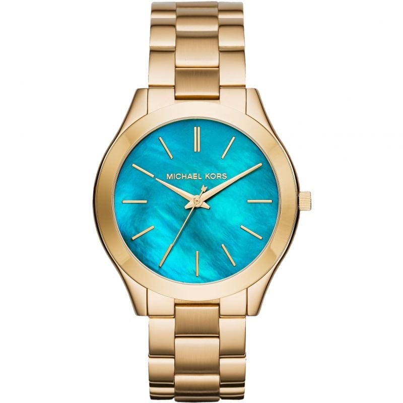 Buy Shop Michael Kors Slim Runway Blue Dial Gold Steel Strap Watch for Women - MK3265 USA Online