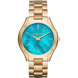 Buy Shop Michael Kors Slim Runway Blue Dial Gold Steel Strap Watch for Women - MK3265 USA Online