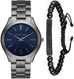 Buy Shop Michael Kors Slim Runway Blue Dial Grey Steel Strap Watch For Men - MK8584 USA Online
