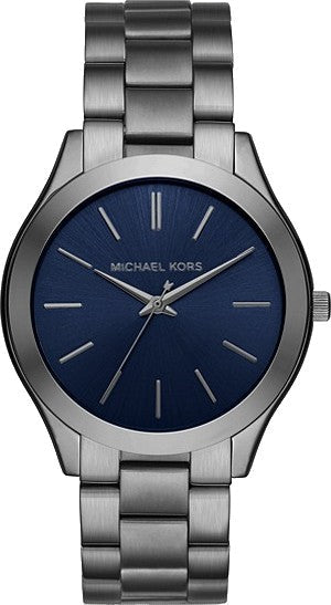 Buy Shop Michael Kors Slim Runway Blue Dial Grey Steel Strap Watch For Men - MK8584 USA Online