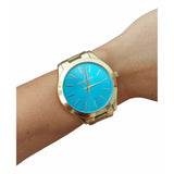 Buy Shop Michael Kors Slim Runway Blue Mother of Pearl Dial Gold Steel Strap Watch for Women - MK3492 USA Online