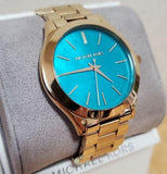 Buy Shop Michael Kors Slim Runway Blue Mother of Pearl Dial Gold Steel Strap Watch for Women - MK3492 USA Online