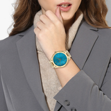 Buy Shop Michael Kors Slim Runway Blue Mother of Pearl Dial Gold Steel Strap Watch for Women - MK3492 USA Online