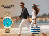 Buy Shop Michael Kors Slim Runway Blue Mother of Pearl Dial Gold Steel Strap Watch for Women - MK3492 USA Online