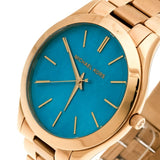 Buy Shop Michael Kors Slim Runway Blue Mother of Pearl Dial Gold Steel Strap Watch for Women - MK3492 USA Online