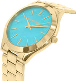 Buy Shop Michael Kors Slim Runway Blue Mother of Pearl Dial Gold Steel Strap Watch for Women - MK3492 USA Online