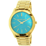 Buy Shop Michael Kors Slim Runway Blue Mother of Pearl Dial Gold Steel Strap Watch for Women - MK3492 USA Online