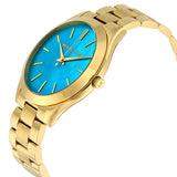 Buy Shop Michael Kors Slim Runway Blue Mother of Pearl Dial Gold Steel Strap Watch for Women - MK3492 USA Online
