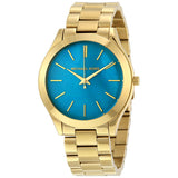 Buy Shop Michael Kors Slim Runway Blue Mother of Pearl Dial Gold Steel Strap Watch for Women - MK3492 USA Online
