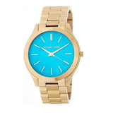 Buy Shop Michael Kors Slim Runway Blue Mother of Pearl Dial Gold Steel Strap Watch for Women - MK3492 USA Online