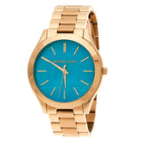 Buy Shop Michael Kors Slim Runway Blue Mother of Pearl Dial Gold Steel Strap Watch for Women - MK3492 USA Online