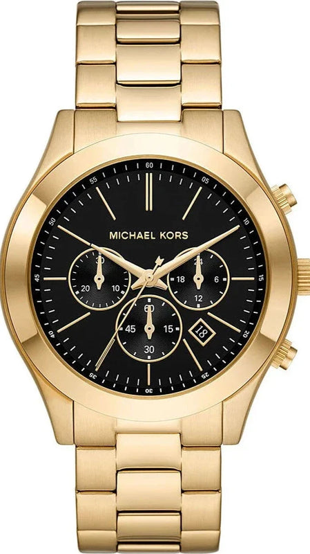 Buy Shop Michael Kors Slim Runway Chronograph Black Dial Gold Steel Strap Watch For Men - MK1076 USA Online
