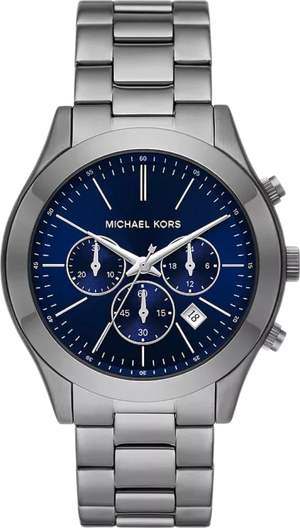 Buy Shop Michael Kors Slim Runway Chronograph Blue Dial Grey Steel Strap Watch For Men - MK8987 USA Online