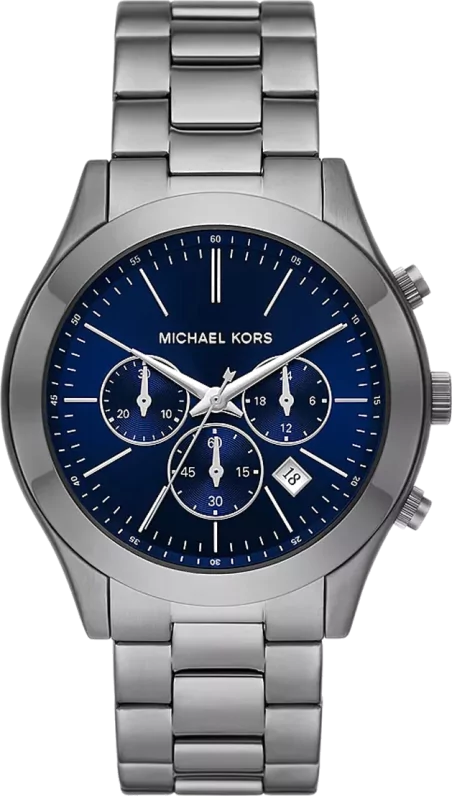 Buy Shop Michael Kors Slim Runway Chronograph Blue Dial Grey Steel Strap Watch For Men - MK8987 USA Online