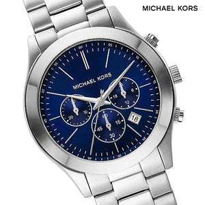 Buy Shop Michael Kors Slim Runway Chronograph Blue Dial Silver Steel Strap Watch For Men - MK8917 USA Online