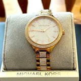 Buy Shop Michael Kors Slim Runway Crystals Gold Dial Gold Steel Strap Watch for Women - MK3632 USA Online