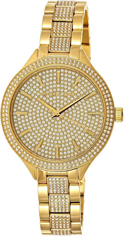 Buy Shop Michael Kors Slim Runway Crystals Gold Dial Gold Steel Strap Watch for Women - MK3632 USA Online