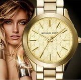 Buy Shop Michael Kors Slim Runway Gold Dial Gold Steel Strap Watch for Women - MK3335 USA Online