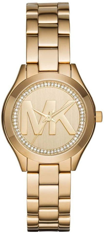 Buy Shop Michael Kors Slim Runway Gold Dial Gold Steel Strap Watch for Women - MK3477 USA Online