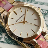 Buy Shop Michael Kors Slim Runway Gold Dial Two Tone Steel Strap Watch for Women - MK4300 USA Online