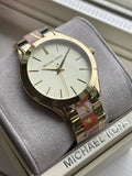 Buy Shop Michael Kors Slim Runway Gold Dial Two Tone Steel Strap Watch for Women - MK4300 USA Online